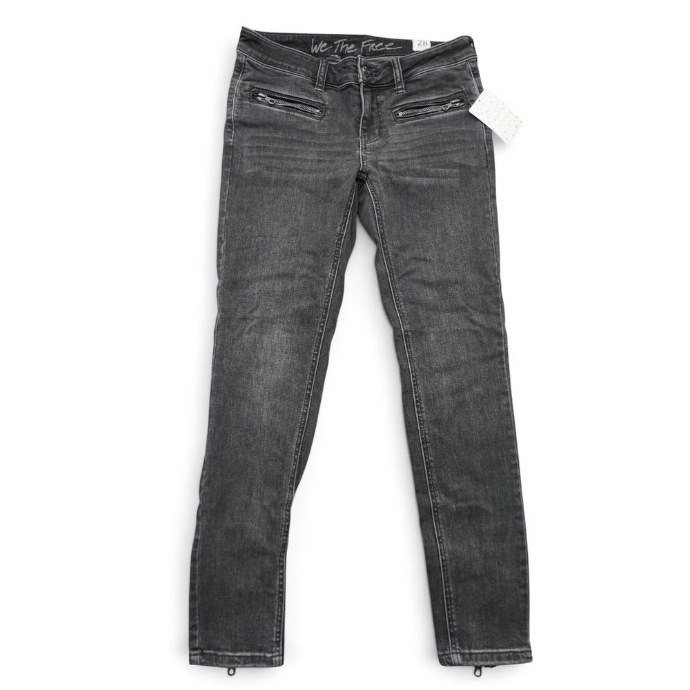 Free People We The Free Skinny Moto Jeans 28 Washed Black Ankle Zip Pockets NWT